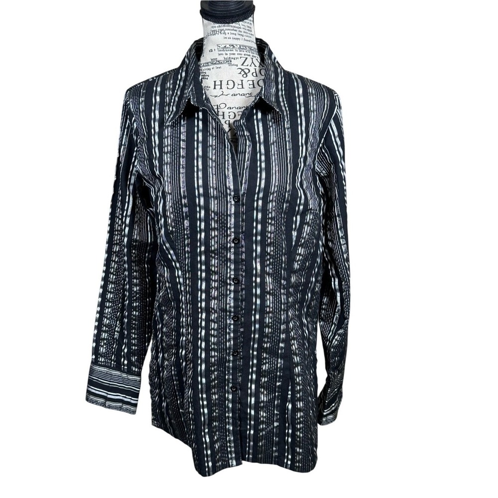 MKM‎ Designs Black Button-Down with Silver Stripe Accents